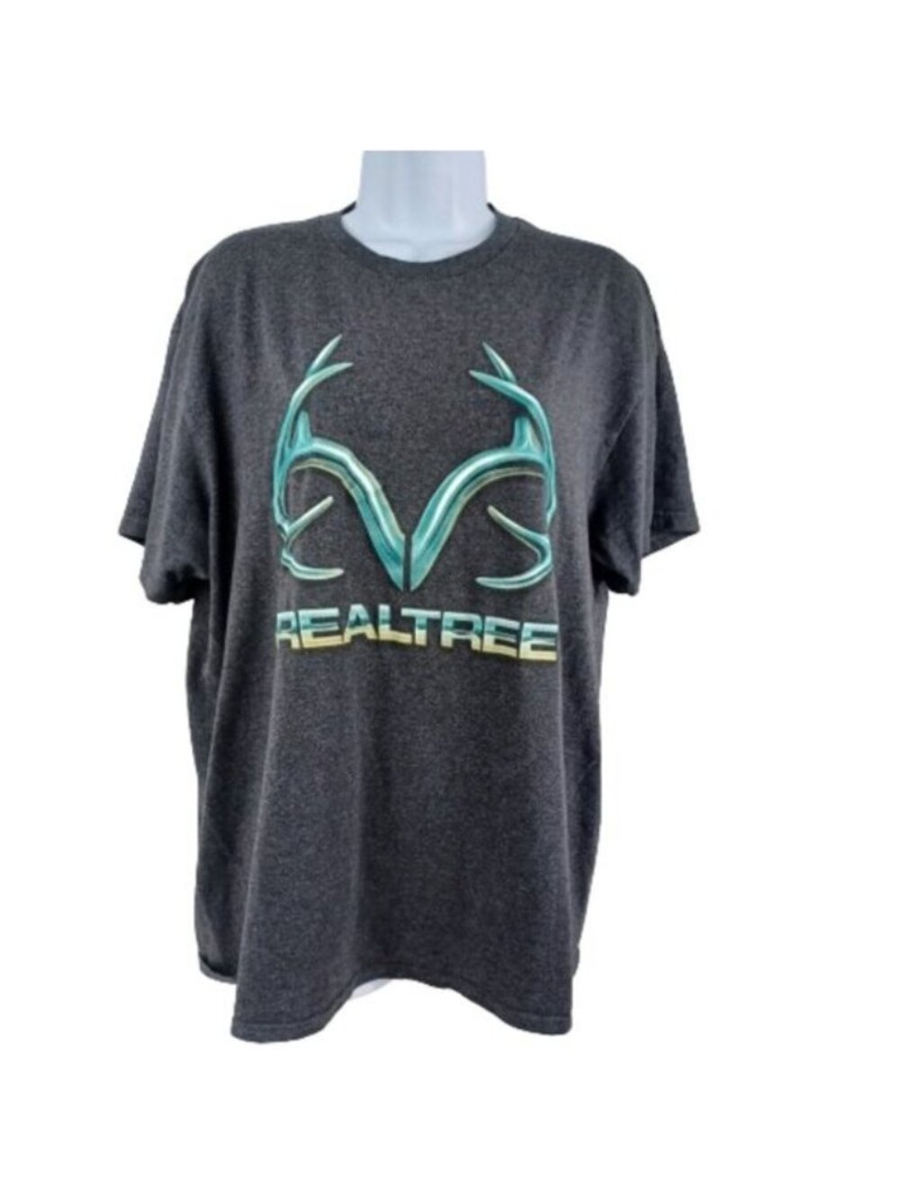 T-Shirt RealTree Grey Short Sleeve Relaxed Crewn eck Neck Graphic Mens Sz Large